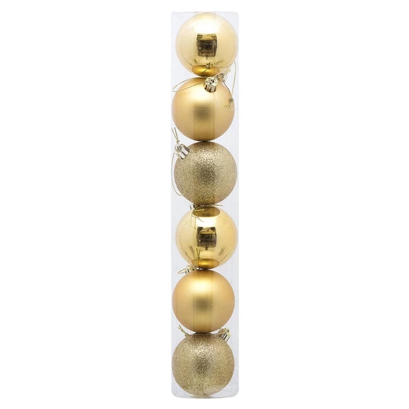 Yılbaşı Ağacı Süsleri 4 cm ALTIN GOLD Top Süs 6 lı Paket ALTIN GOLD Yeni Yıl Süsleri ürün görseli 1