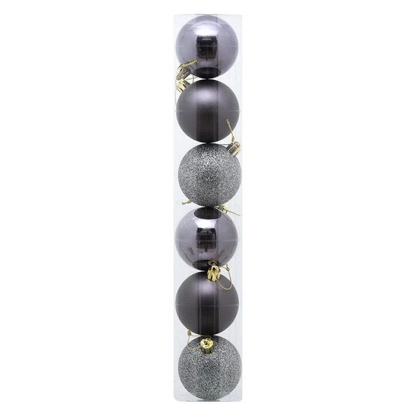 Yılbaşı Ağacı Süsleri 4 cm KOYU GRİ Top Süs 6 lı Paket KOYU GRİ Yeni Yıl Süsleri ürün görseli 1