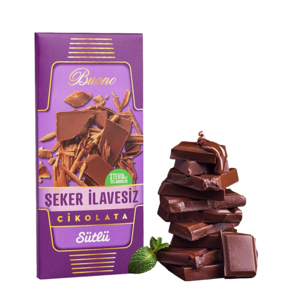 Şeker Ilavesiz Çikolata Sütlü Stevyalı Stevia Ile Tatlandırılmış Diyabetik 100 gram ürün görseli 1