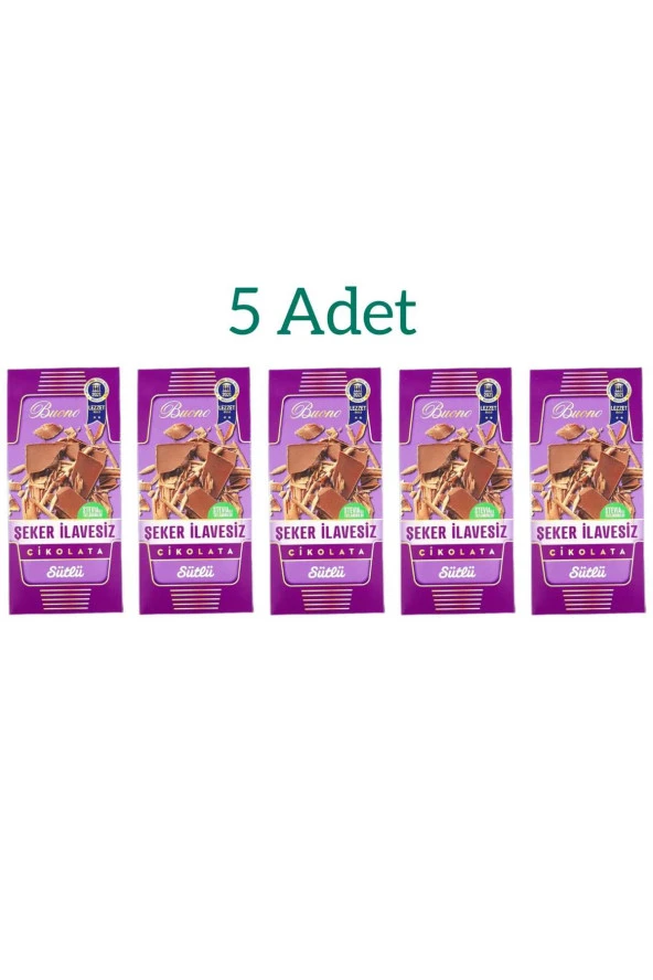 Buonu Şeker Ilavesiz Sütlü Çikolata 100 gr 5 Li Paket ürün görseli 1