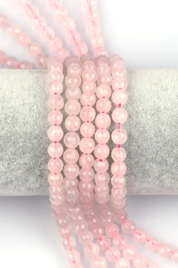 Pembe Kuvars Doğal Taş Dizi 6 mm Fasetli Küre Kesim ürün görseli 1