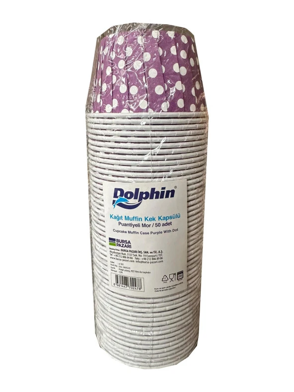 Dolphin Muffin Kağıt Karton Mor Puantiyeli Cupcake Kek Kalıbı Kapsülü Kabı - 50 Adetlik 1 Paket ürün görseli 1