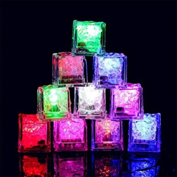 YILBAŞI PARTİ IŞIKLARI 12 ADET LED IŞIKLI BUZ KÜPÜ LED LİGHT ICE CUBE RENKLİ LED IŞIKLI VIP KALİTE BUZ KÜPÜ ürün görseli 1