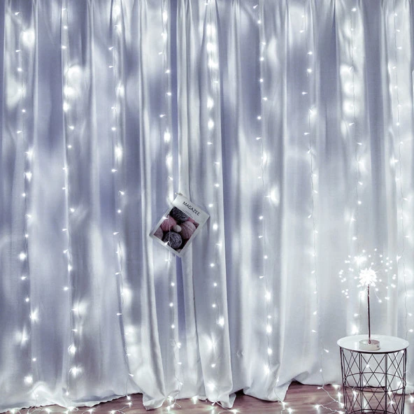 BEYAZ SALKIM LED IŞIK 3.50X2 METRE SALKIM IŞIK BEYAZ LED IŞIK 10 DALLI MODLU 220V BEYAZ PERDE LED IŞIK YILBAŞI IŞIKLARI ürün görseli 1