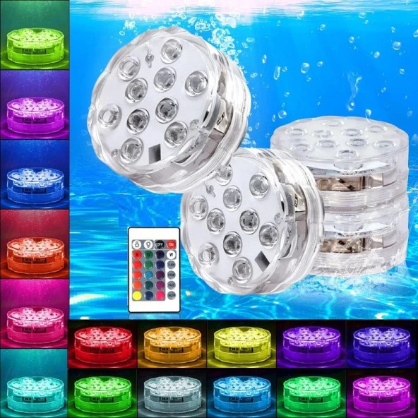 RGB SUBMERSİBLE LED LİGHT IP68 REMOTE CONTROL 16 COLORS SU GEÇİRMEZ DEKOR DİSK IŞIK RGB KUMANDALI RENKLİ LED IŞIK YILBAŞI IŞIKLARI NOEL IŞIKLARI ürün görseli 1