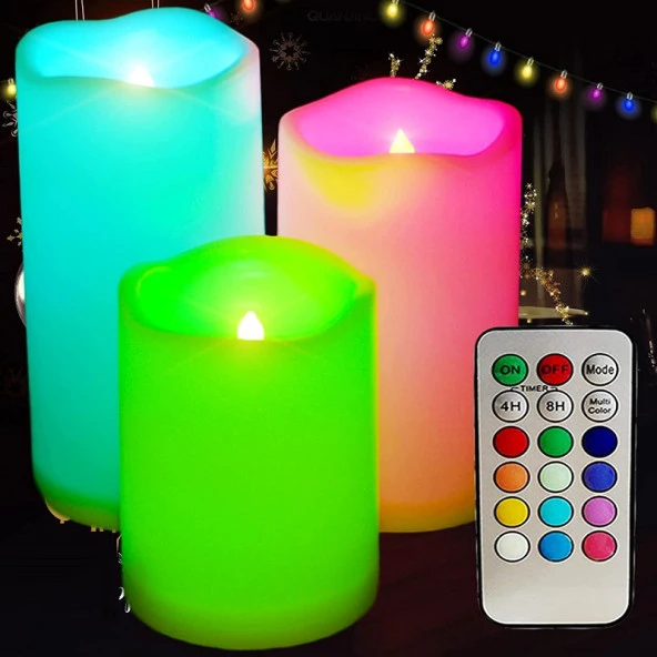 LED REMOTE CONTROL ELECTRONİC CANDLE KUMANDALI RENKLİ IŞIKLI MUM 3LÜ SET KÜÇÜK ORTA BÜYÜK BOY IŞIKLI MUMLAR IŞIKLI MUM ürün görseli 1