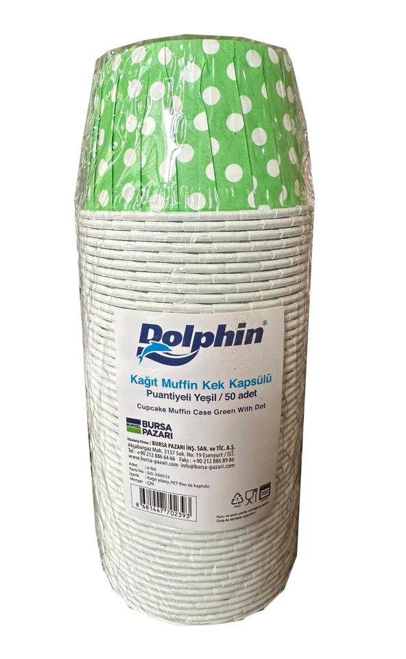 Dolphin Muffin Kağıt Karton Yeşil Puantiyeli Cupcake Kek Kalıbı Kapsülü Kabı - 50 Adetlik 1 Paket ürün görseli 1