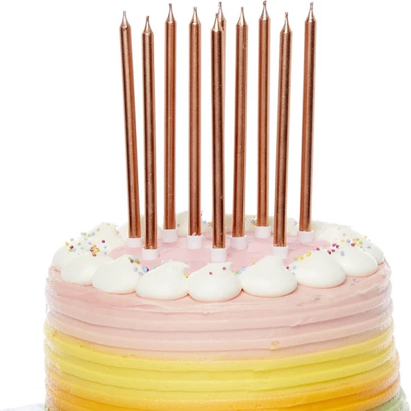 12 ADET ROSE GOLD DOĞUM GÜNÜ MUMU ROSE GOLD UZUN MUM ROSE GOLD İNCE MUM ROSE GOLD MUM CHURCH ROSE GOLD CANDLES ürün görseli 1