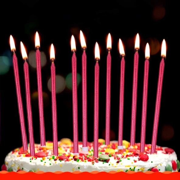 12 ADET KIRMIZI PASTA MUMU KIRMIZI DOĞUM GÜNÜ MUMU KIRMIZI UZUN MUM KIRMIZI İNCE MUM KIRMIZI MUM CHURCH RED CANDLES ürün görseli 1