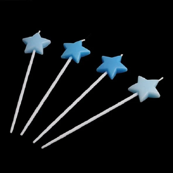 4 ADET MAVİ YILDIZ PASTA MUMU MAVİ YILDIZ DOĞUM GÜNÜ PASTA MUMU MAVİ PASTA MUMU MAVİ YILDIZ MUM BLUE CANDLE ürün görseli 1