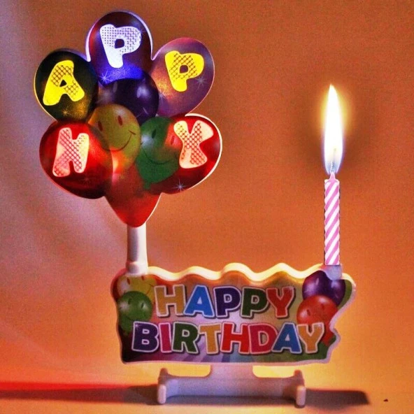 LED IŞIKLI PASTA MUMU MÜZİKLİ PASTA MUMU PİLLİ MUM DOĞUM GÜNÜ PASTA MUMU BALLOONS HAPPY BIRTHDAY CANDLES ürün görseli 1