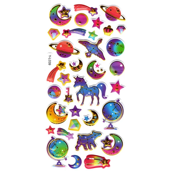 Sticker Kabartmalı Stiker Defter, Planlayıcı Etiket (limyl-039)-17X9 cm- Rainbow Gezegen Unicorn ürün görseli 1