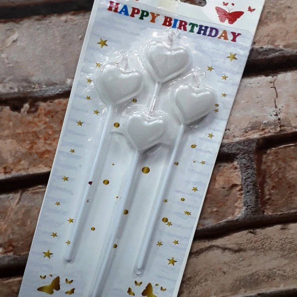 4 ADET BEYAZ KALPLİ PASTA MUMU KALPLİ DOĞUM GÜNÜ PASTA MUMU BEYAZ PASTA MUMU KALPLİ MUM WHİTE CANDLE ürün görseli 1