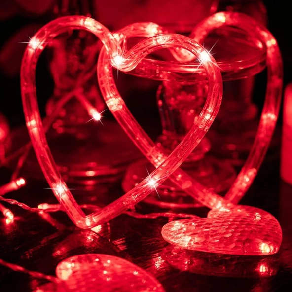 KIRMIZI SALKIM LED IŞIK KALPLİ SALKIM LED IŞIK SEVGİLİLER GÜNÜNE ÖZEL DEKOR LED IŞIK RED LİGHT ürün görseli 1