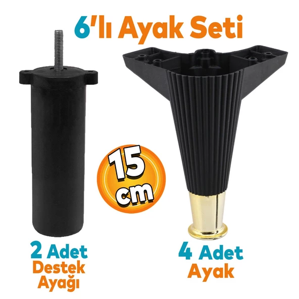 Wetra Line 6'lı Set Mobilya TV Ünitesi Çekyat Koltuk Kanepe Destek Ayağı 15 cm Siyah Altın M8 Civata ürün görseli 1