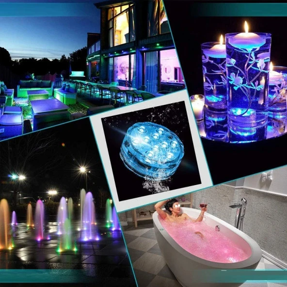 RGB HAVUZ IŞIĞI LED IŞIKLI BARDAK ALTLIĞI RGB SUBMERSİBLE LED LİGHT IP68 REMOTE CONTROL SU GEÇİRMEZ ürün görseli 1