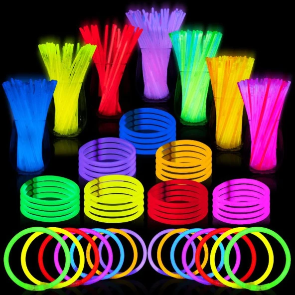 1.KALİTE 100 ADET GLOW STİCK IŞIKLI FOSFOR ÇUBUK IŞIKLI BİLEKLİK IŞIKLI KOLYE  IŞIKLI ÇUBUK NEON IŞIK ürün görseli 1