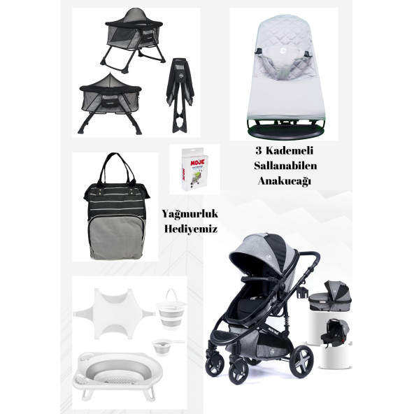 Maxi Taxi Travel Sistem Bebek Arabalı 10 Parça Bebek Çeyiz Seti Gri ürün görseli 1