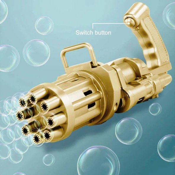 YENİ DİZAYN ÇOKLU KÖPÜK ATAN KÖPÜK TABANCASI BUBBLES GUN BALONCUK TABANCASI PİLLİ KÖPÜK MAKİNASI GOLD GUN ürün görseli 1