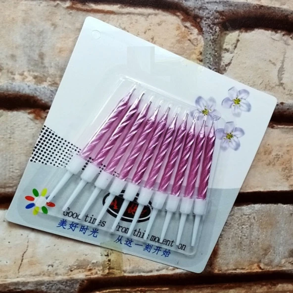 VIP KALİTE BURGULU PEMBE PASTA MUMU PEMBE DOĞUM GÜNÜ MUMU 10 ADET PEMBE MUM DECOR PİNK BIRTHDAY CANDLE ürün görseli 1