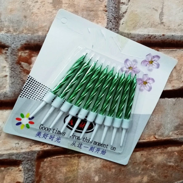 VIP KALİTE BURGULU YEŞİL PASTA MUMU YEŞİL DOĞUM GÜNÜ MUMU 10 ADET YEŞİL MUM DECOR GREEN BIRTHDAY CANDLE ürün görseli 1