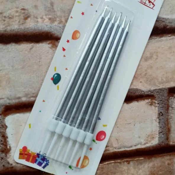 VIP KALİTE PARLAK METALİK GÜMÜŞ PASTA MUMU 6 ADET GÜMÜŞ DOĞUM GÜNÜ MUMU DECOR SİLVER BIRTHDAY CANDLE ürün görseli 1