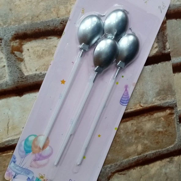 VIP KALİTE PARLAK METALİK GÜMÜŞ BALONLU PASTA MUMU 4 ADET GÜMÜŞ DOĞUM GÜNÜ MUMU SİLVER BIRTHDAY CANDLE ürün görseli 1