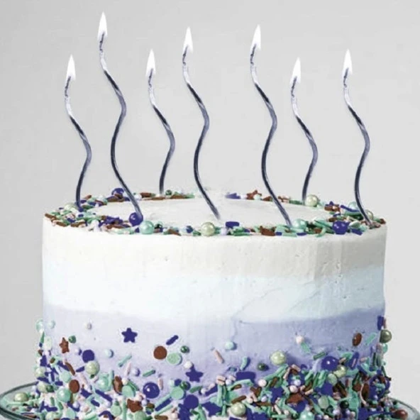 VIP KALİTE PARLAK METALİK GÜMÜŞ SPİRAL PASTA MUMU 6 ADET GÜMÜŞ DOĞUM GÜNÜ MUMU SİLVER BIRTHDAY CANDLE ürün görseli 1