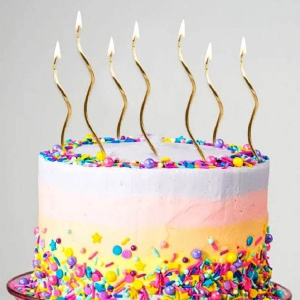 VIP KALİTE PARLAK METALİK GOLD SPİRAL PASTA MUMU 6 ADET GOLD DOĞUM GÜNÜ MUMU GOLD BIRTHDAY CANDLE ürün görseli 1