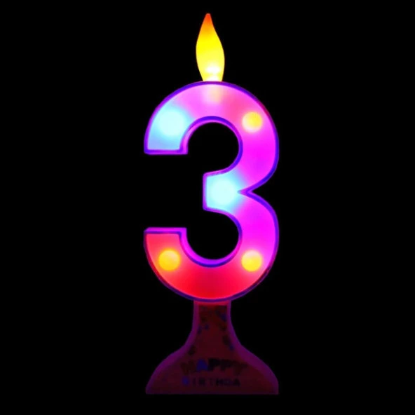 VIP KALİTE MAVİ 3 YAŞ RENKLİ LED IŞIKLI PASTA MUMU LED IŞIKLI DOĞUM GÜNÜ MUMU LED HAPPY BIRTHDAY CANDLE ürün görseli 1