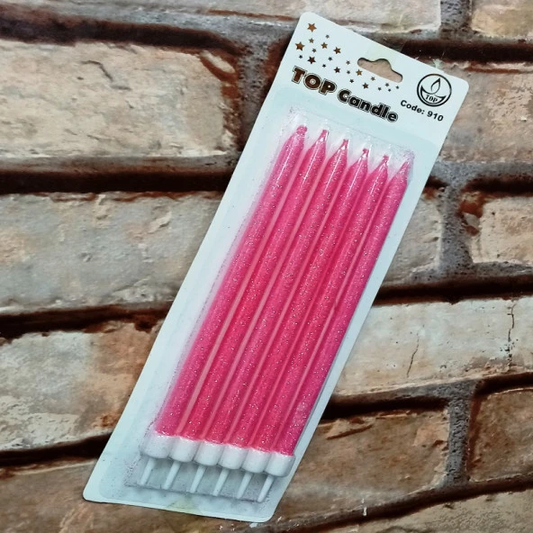 PİNK BIRTHDAY CANDLE VIP UZUN PARLAK METALİK SİMLİ PEMBE PASTA MUMU 6 ADET PEMBE DOĞUM GÜNÜ MUMU ürün görseli 1