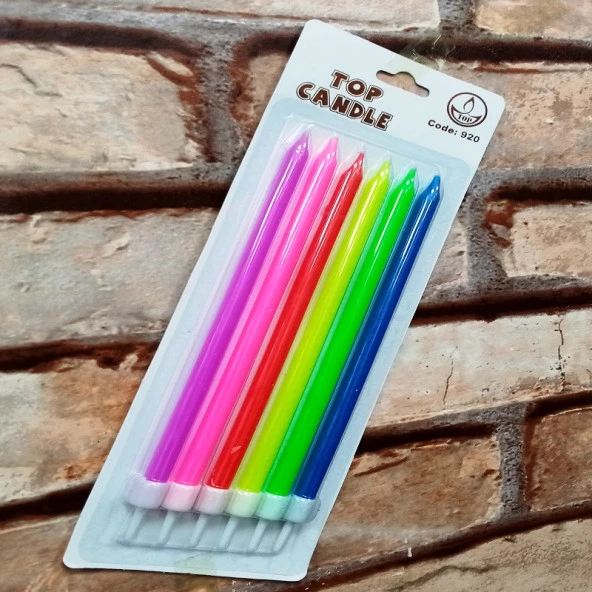 MULTİ COLORS BIRTHDAY CANDLE VIP KALİTE  UZUN RENKLİ NEON PASTA MUMU 6 ADET NEON RENKLİ DOĞUM GÜNÜ MUMU ürün görseli 1