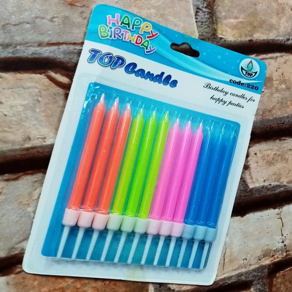 MULTİ COLORS BIRTHDAY CANDLE VIP KALİTE RENKLİ NEON PASTA MUMU 12 ADET NEON RENKLİ DOĞUM GÜNÜ MUMU ürün görseli 1