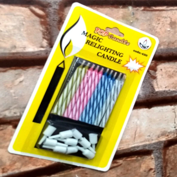 MAGIC RELIGHTING CANDLE BIRTHDAY VIP KALİTE SİHİRLİ PASTA MUMU ÜFLE SÖNSÜN BEKLE TEKRAR YANSIN 10 ADET ürün görseli 1