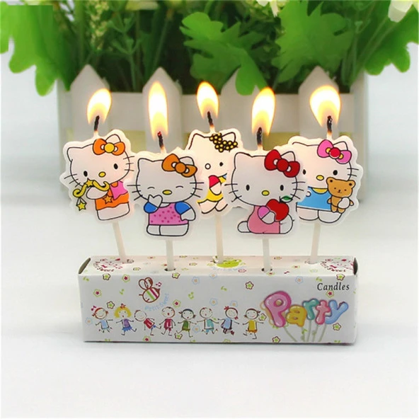 HELLO KITTY BIRTHDAY CANDLE VIP KALİTE HELLO KITTY PASTA MUMU 5 ADET HELLO KITTY DOĞUM GÜNÜ MUMU ürün görseli 1