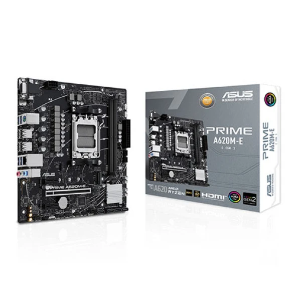 ASUS MB PRIME A620M-E-CSM AMD A620 AM5 DDR5 6400 DP HDMI VGA M2 USB3.2 AURA RGB mATX Ücretsiz Uzaktan Yönetim Yazilimi ASUS 5X PROTECTION III ürün görseli 1