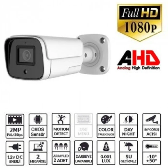 ez-2040hd 2mp 3.6mm 2array ahd bullet ürün görseli 1