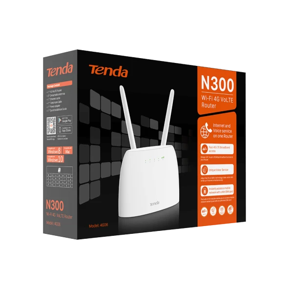 TENDA 4G06 N300 Wi-Fi 4G VoLTE Router ürün görseli 1