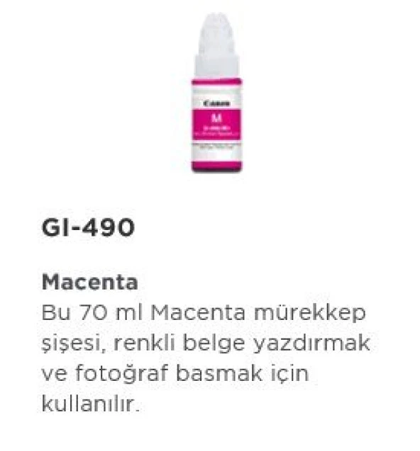 CANON GI-490M G1400 G2400 G3400 Kirmizi Tankli Murekkep ürün görseli 1