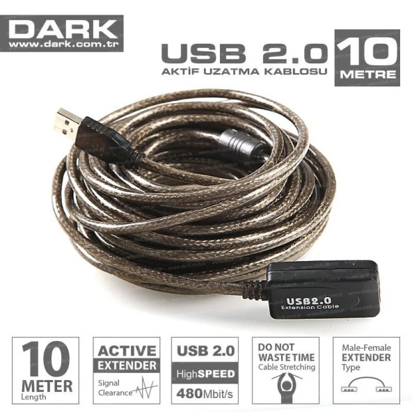 DARK USB 2.0 10M AKTIF UZATMA KABLOSU DK-CB-USB2EXTL10A ürün görseli 1