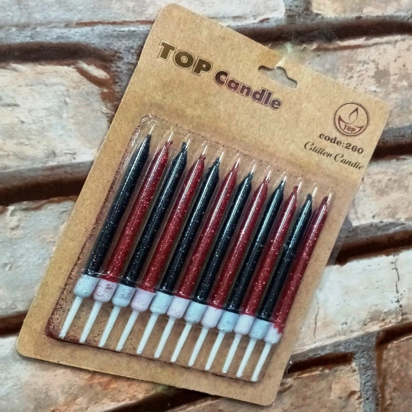 RED BLACK BIRTHDAY CANDLE VIP PARLAK METALİK SİMLİ KIRMIZI SİYAH PASTA MUMU 12 ADET DOĞUM GÜNÜ MUMU ürün görseli 1