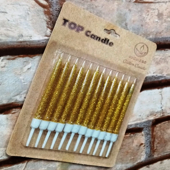 GOLD BIRTHDAY CANDLE VIP PARLAK GOLD METALİK SİMLİ GOLD PASTA MUMU 12 ADET GOLD DOĞUM GÜNÜ MUMU ürün görseli 1