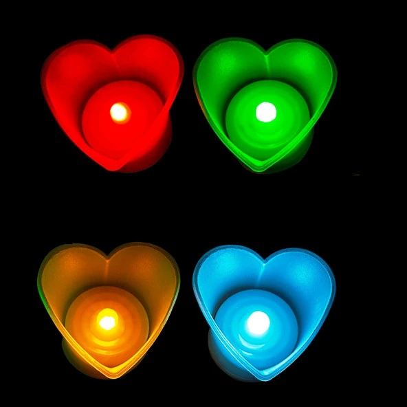 KALPLİ LED IŞIKLI MUM KIRMIZI MUM YEŞİL MUM BEYAZ MUM SARI MUM HEART LED LİGHT COLORS CANDLE 8 ADET ürün görseli 1