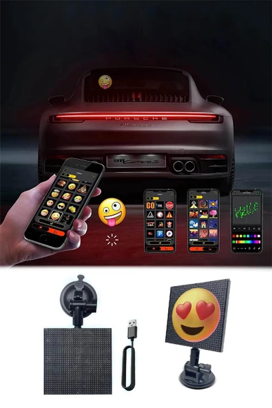 Oto Led Ekran Emoji Ekranı Bluetooth Telefon Kontrol Animasyonlu Arka Cam Led ürün görseli 1