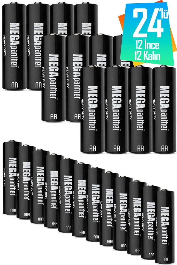 24lü Set (12 AA + 12 AAA) İnce ve Kalın Kalem Pil Kumanda Pili Saat Pili Zn-C 1.5V ürün görseli 1