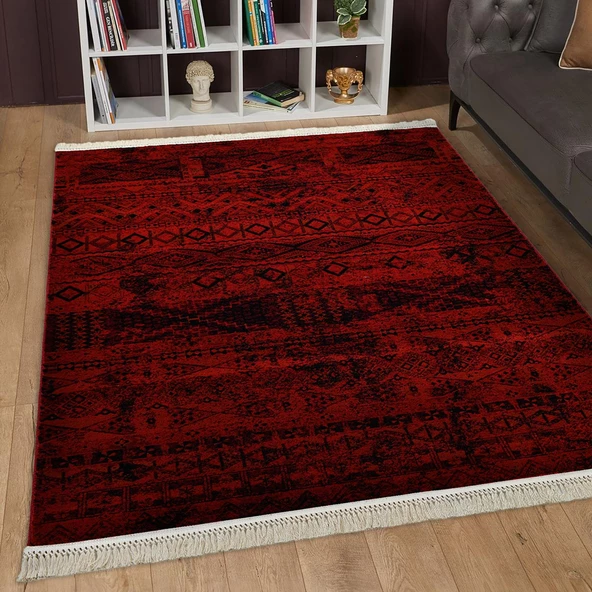Afgan Türkmen Otantik Desenli Bordo Oturma Odası Salon Mutfak Halısı 4722A_ZS72 ürün görseli 1