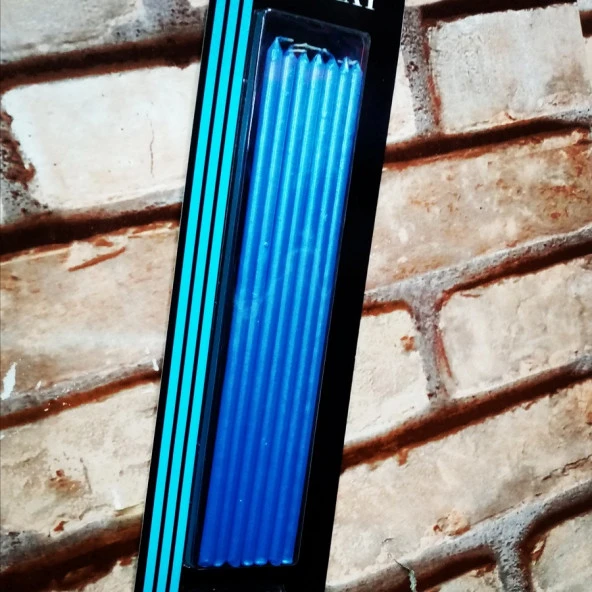 7 ADET PARLAK METALİK MAVİ İNCE UZUN PASTA MUMU MAVİ DOĞUM GÜNÜ MUMU MAVİ PASTA MUMU BLUE CANDLE ürün görseli 1