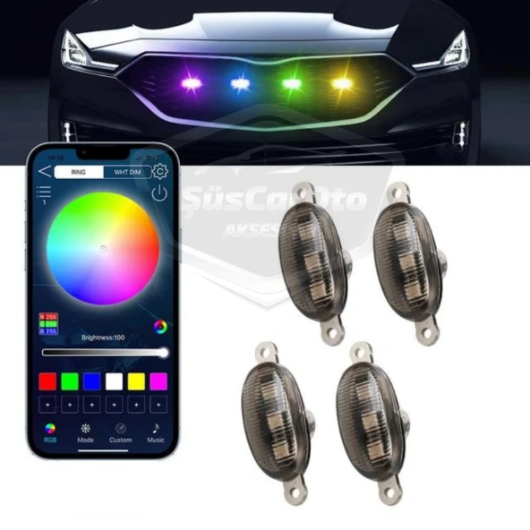 Üniversal Oto RGB Ön Panjur Ledi App Kontrollü Araç Ön Izgara Aydınlatma Off Road Suv Dekoratif Panjur Lambası 4lü 12V ürün görseli 1