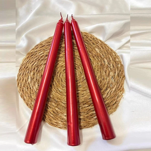 10 PCS CHRISTMAS CANDLE METALLIC BRIGHT RED CANDLESTICK 10 ADET KIRMIZI ŞAMDAN MUMU YILBAŞI MUMLARI ürün görseli 1