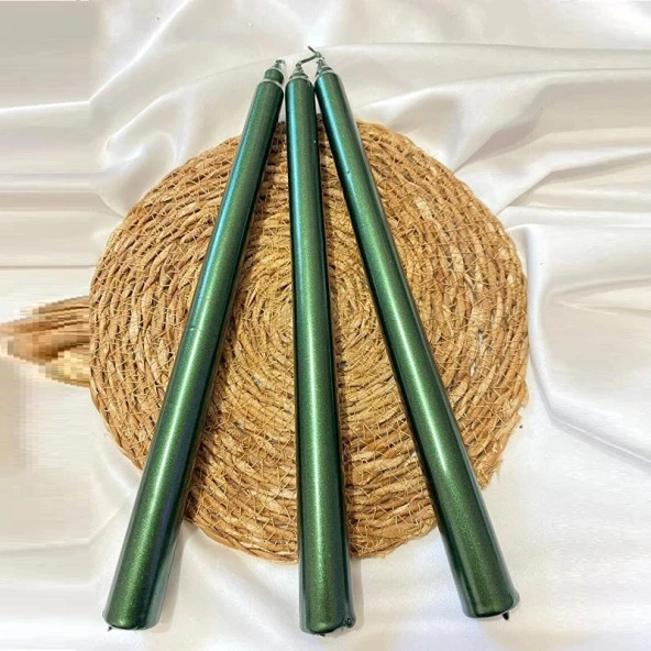 10 PCS CHRISTMAS CANDLE METALLIC BRIGHT GREEN CANDLESTICK 10 ADET YEŞİL ŞAMDAN MUMU YILBAŞI MUMLARI ürün görseli 1